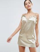 Asos Ruffle Front Cami Mini Dress - Gold