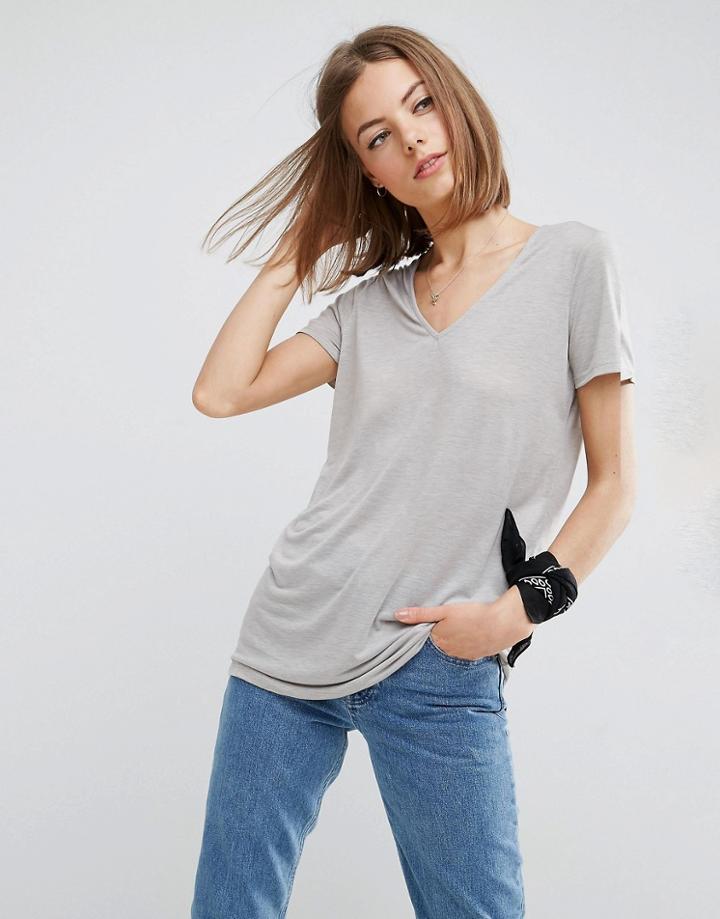 Asos Lightweight T-shirt With V Neck - Gray