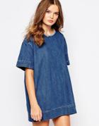 Waven Marta Denim T-shirt Dress With Raw Edge Detail - Sea Blue