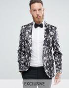 Noose & Monkey Super Skinny Blazer In Velvet With Print - Black