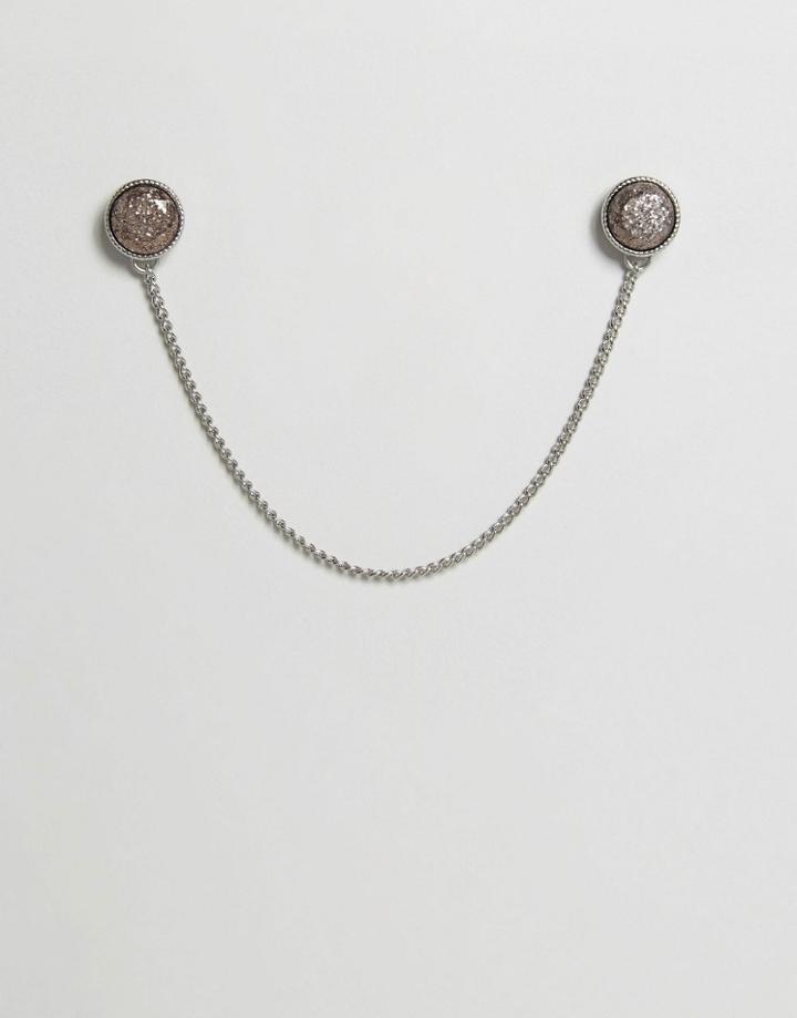 Designb London Glitter Collar Tips & Chain In Silver - Silver