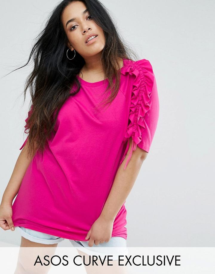 Asos Curve Tunic With Ruffle & Drawstring Sleeve Detail - Multi