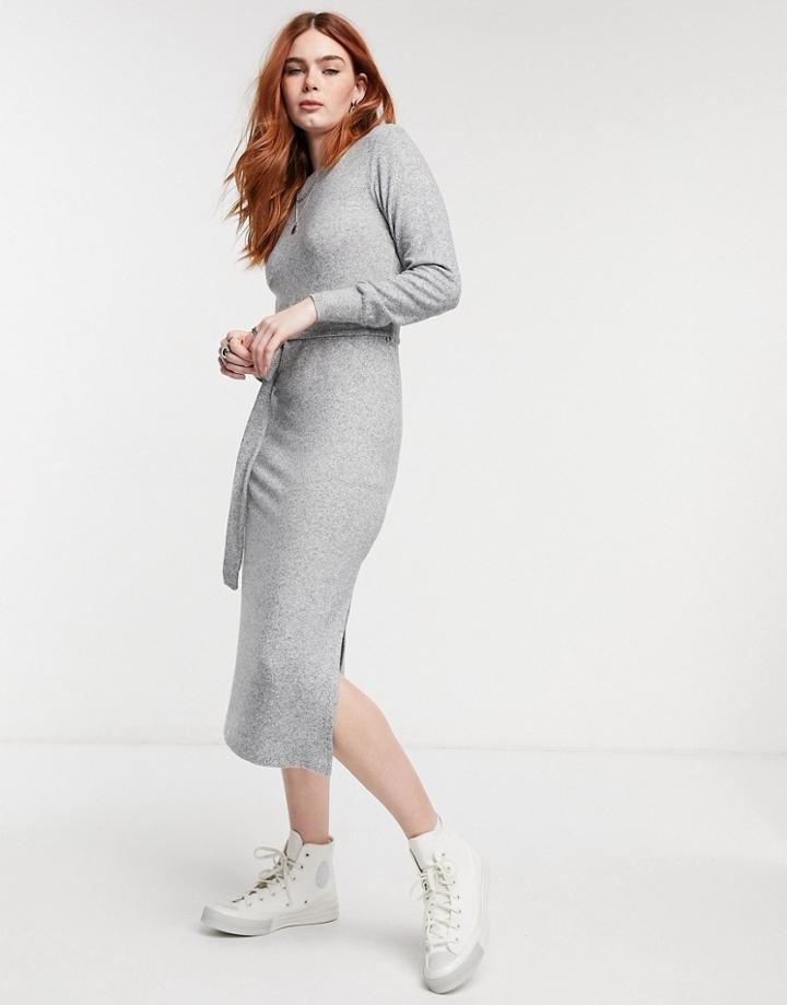 Topshop Knitted Midi Dress In Gray Heather-grey
