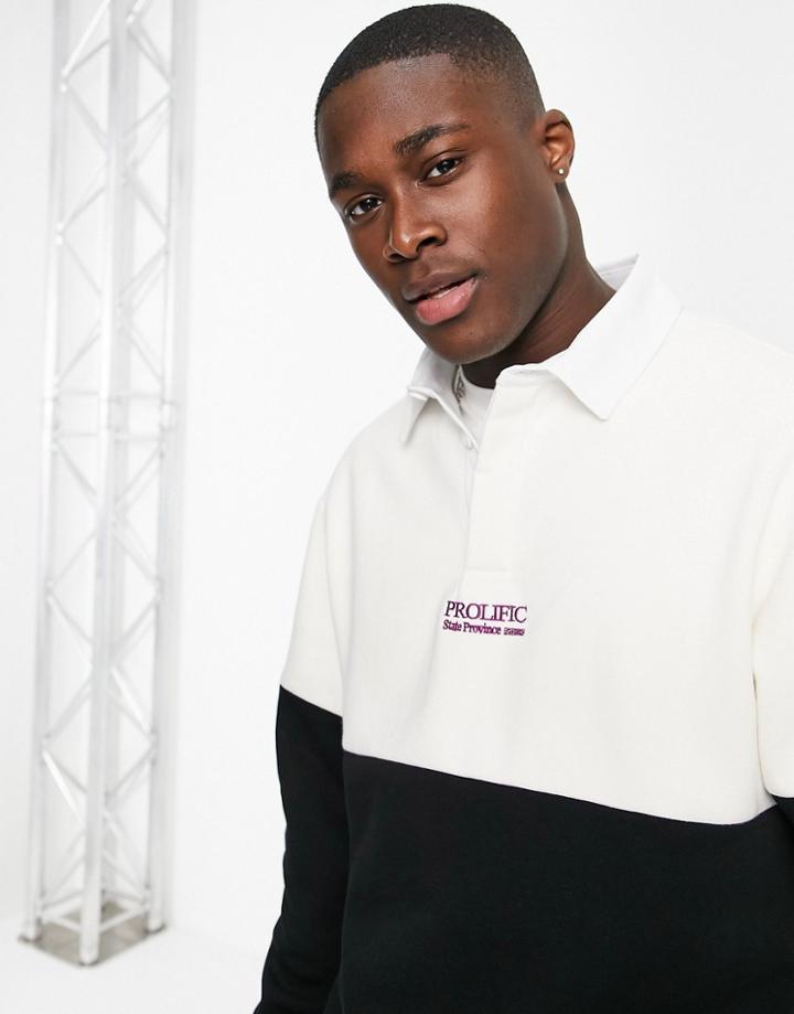 River Island Prolific Slim Blocked Rugby Top In Ecru-white