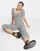 Monki Nala Jumpsuit With Sweetheart Neckline In Black Gingham