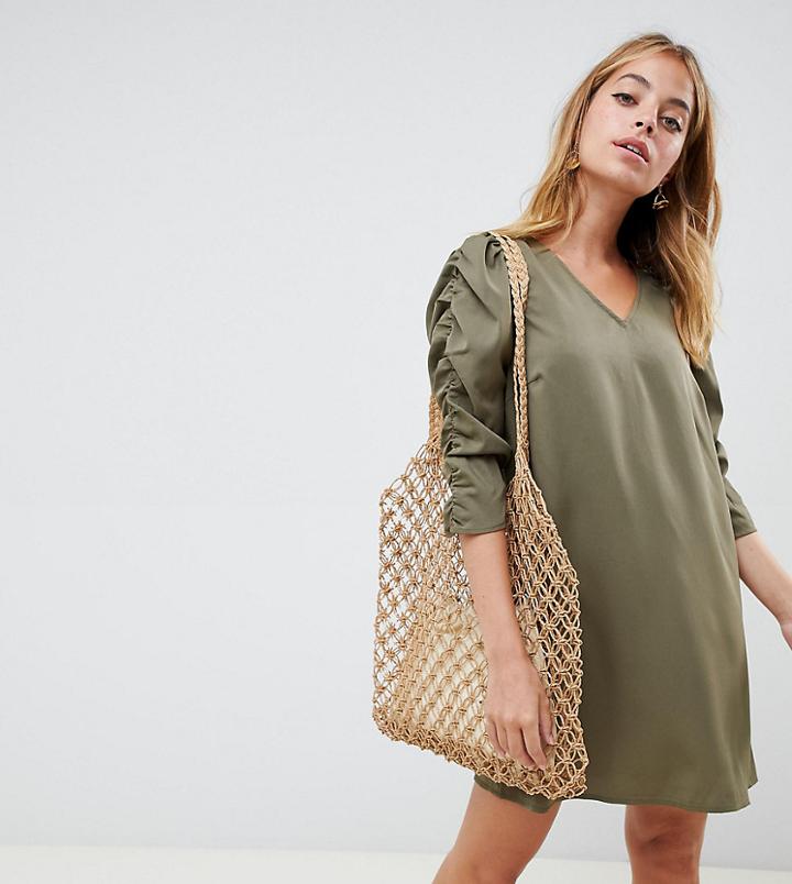 Vero Moda Petite Gathered Sleeve Shift Dress-green
