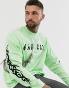 Asos Design Oversized Long Sleeve T-shirt With Radical Chest And Sleeve Print - Green