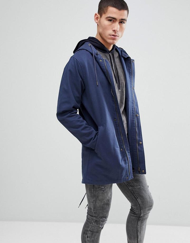 Only & Sons Cotton Twill Parka - Navy