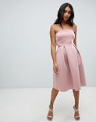 Asos Design Bandeau Crop Top Midi Prom Dress-brown