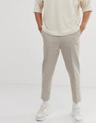 Asos Design Tapered Crop Smart Pants In Beige Seersucker Stripe - Beige