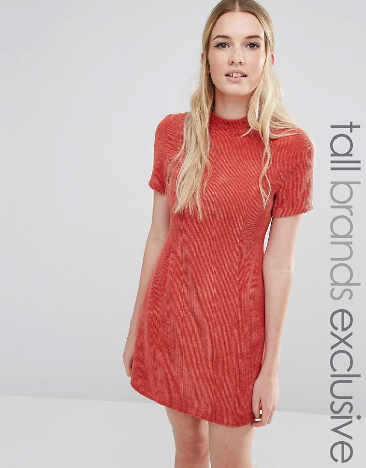 Fashion Union Tall Textured High Neck Pencil Dress - Red
