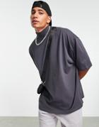Asos Design Oversized Half Sleeve T-shirt With Turtle Neck In Washed Black