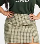 Daisy Street Plus Mini A-line Skirt With Thigh Split In Green Micro Check-multi