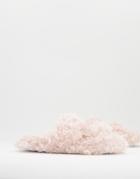Loungeable Curly Faux Fur 2 Bar Detail Slides In Beige-neutral