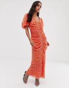 Asos Design Ruched Maxi Dress In Floral Embroidery-red