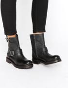 Selected Femme Beth Black Leather Biker Boots - Black