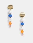 Asos Design Earrings With Beaten Faux Pearl And Resin Beads In Gold Tone - Gold