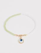 Asos Design Stretch Bracelet With Eye Charm And Color Beads In Gold Tone - Gold