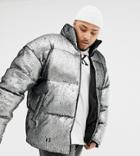 Asos Design Plus Oversized Sequin Puffer Jacket In Silver - Silver