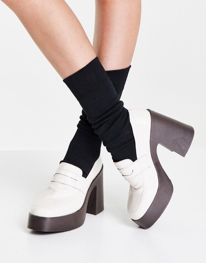 Asos Design Profile Chunky High Heeled Loafers In Off-white