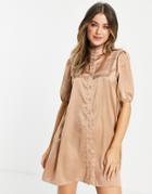 Lola May High Neck Satin Mini Dress In Taupe-neutral