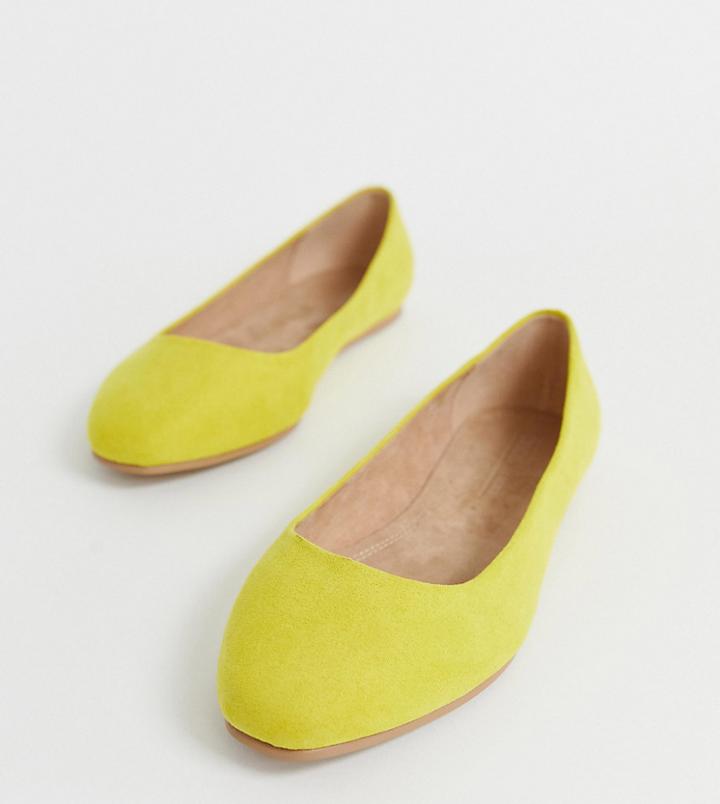 Asos Design Wide Fit Lassie Ballet Flats In Yellow - Yellow