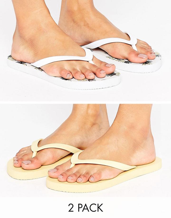 New Look 2 Pack Pineapple Flip Flop Set - Yellow