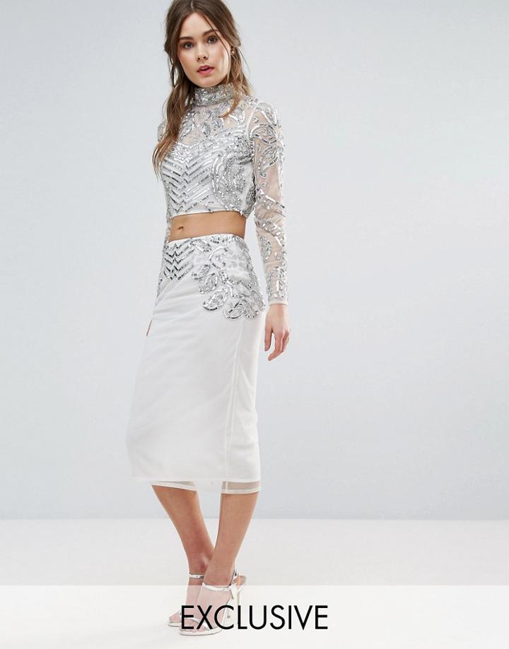 Frock And Frill Embellished Pencil Skirt Co-ord - Cream
