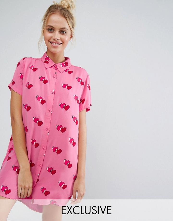 Lazy Oaf Valentines Exclusive Boyfriend Short Sleeve Shirt Dress With