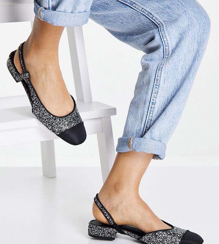 Asos Design Wide Fit Lively Slingback Ballet Flats In Silver Glitter