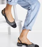 Asos Design Wide Fit Lively Slingback Ballet Flats In Silver Glitter