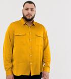 Asos Design Plus Regular Fit Satin Shirt In Mustard-yellow