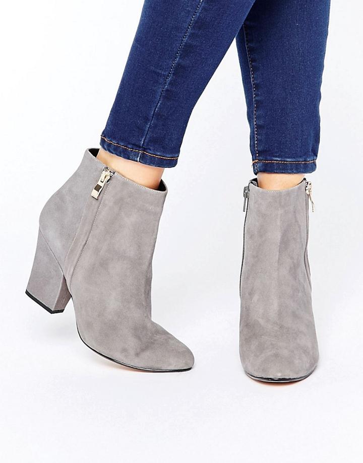 Dune Orla Side Zip Kitten Heel Boots - Gray