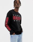 Tommy Jeans Stripe Usa Logo Chest & Sleeve Print Long Sleeve Top In Black - Black
