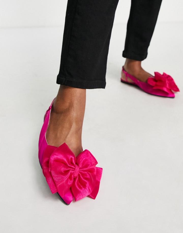 Asos Design Ttya Bow Ballet Flats In Pink Satin