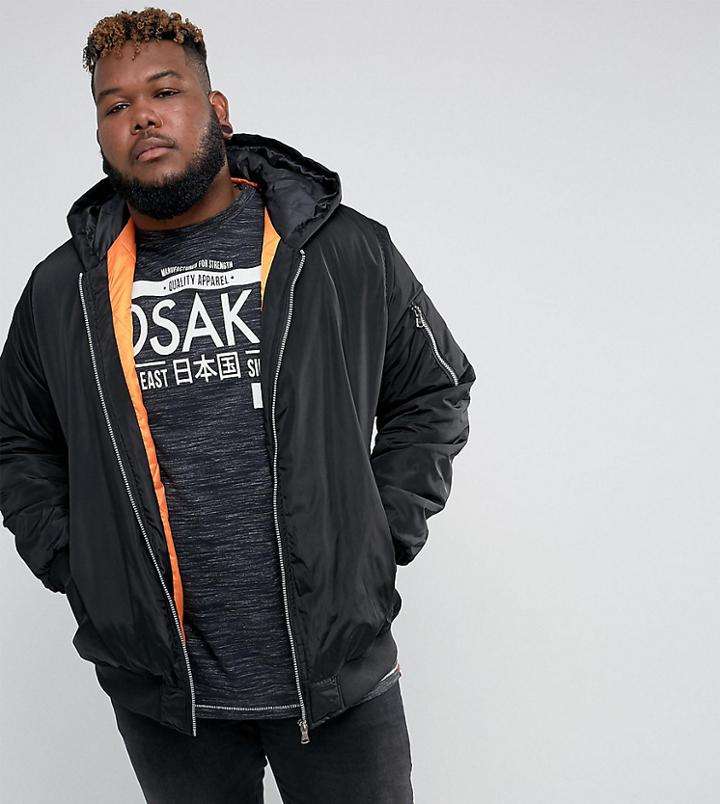 Duke Plus Hooded Bomber Jacket In Black - Black