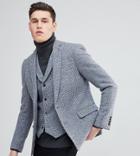 Asos Tall Slim Blazer In Harris Tweed 100% Wool Light Gray Check - Gray