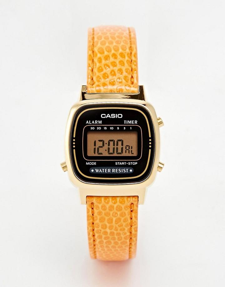 Casio La670wegl-4a2ef Orange Snake Leather Digital Watch - Orange