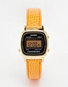 Casio La670wegl-4a2ef Orange Snake Leather Digital Watch - Orange