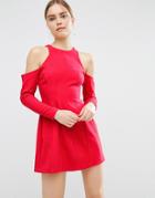 Asos Cold Shoulder Mini Dress With Long Sleeves - Red
