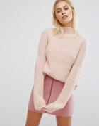 Fashion Union Relaxed Sweater In Rib Knit - Beige