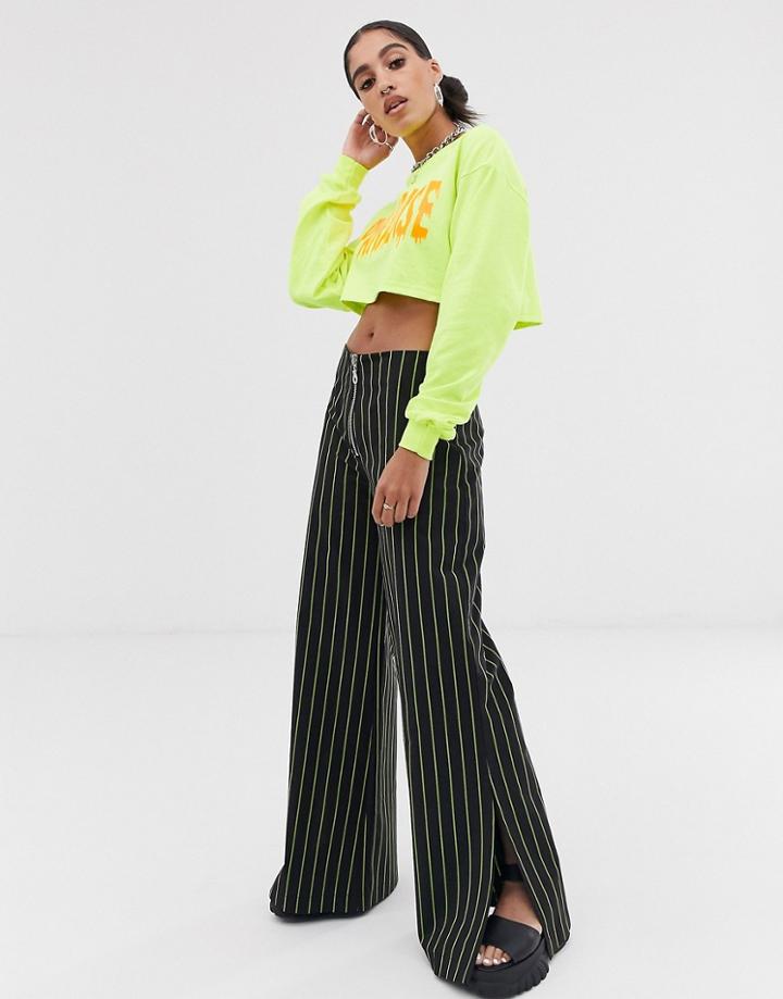 The Ragged Priest Pin Stripe Wide Leg Pants-black