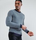Ted Baker Tall Crew Neck Sweater In Stripe - Blue