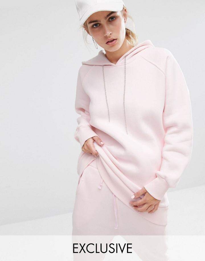 Bones Oversized Hoodie With Metal Chain Pulls - Pink