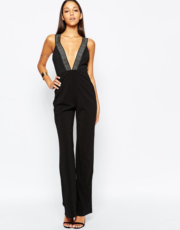 Aq Aq Level Plunge Neck Jumpsuit - Black