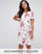 Asos Maternity Swing Dress In Floral Print - White