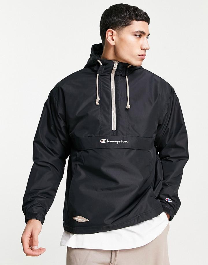 Champion Small Script Logo Overhead Jacket In Black