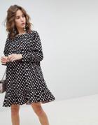 Sister Jane Long Sleeve Smock Dress With Peplum Hem In Oversized Polka Dot - Black