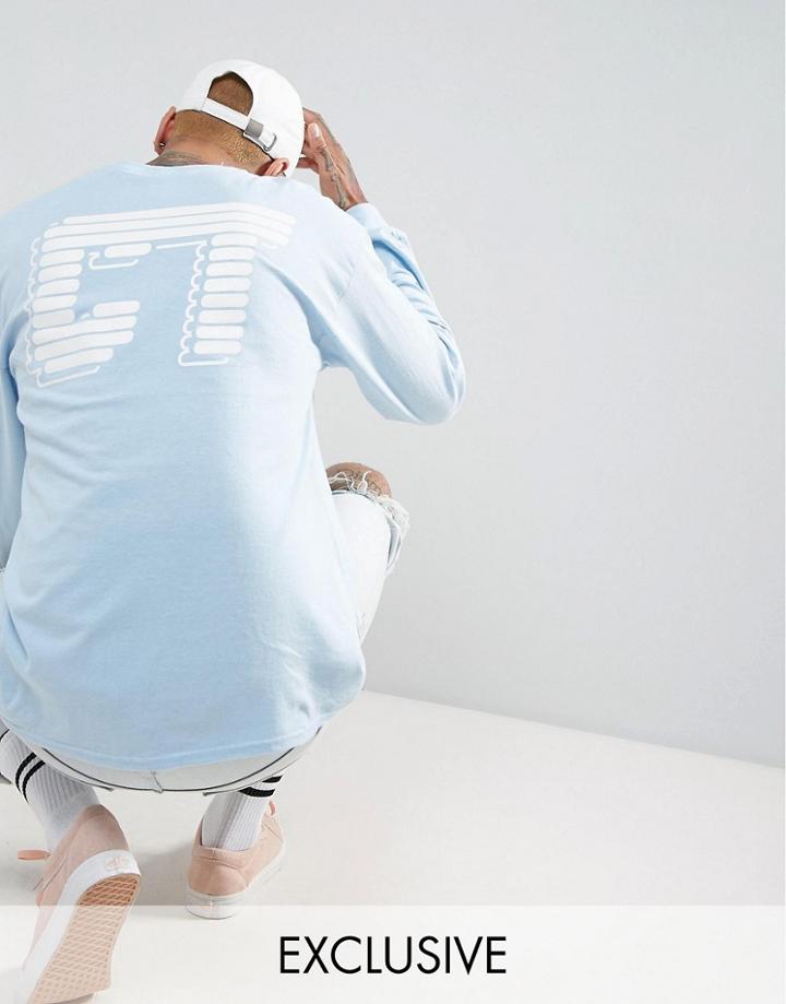 Crooked Tongues Long Sleeve Gildan T-shirt In Blue With Back Print - Blue