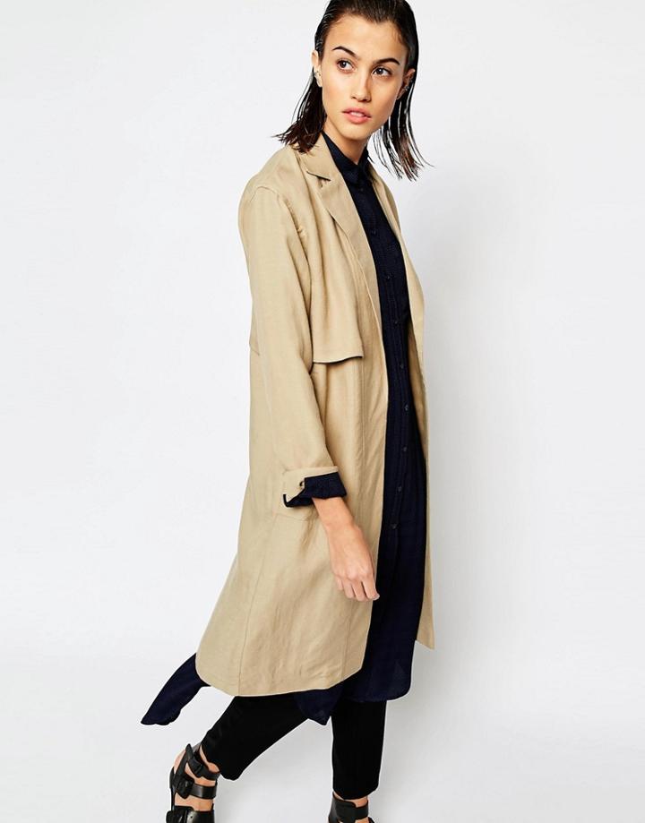 Warehouse Premium Linen Duster Coat - Ecru